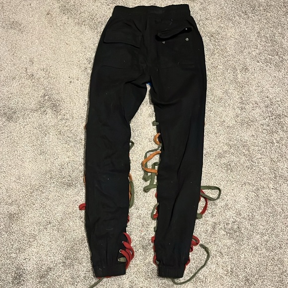 Mega Multicolor Lace-up Jogger Pants With Pockets Elastic Waist Grunge Rock SZ S - Picture 3 of 3